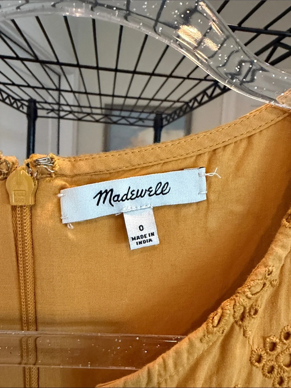 Madewell Mustard Eyelet V-Neck Mini Dress